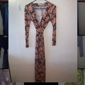 DVF new Julian long coral maxi wrap dress